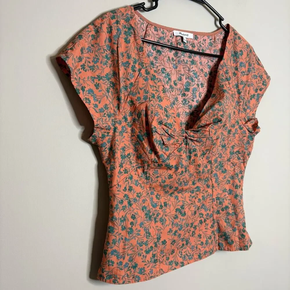 Madewell Amari Twist Detail Shirt Sunset Haze Orange Green Size 6 - Picture 7 of 10